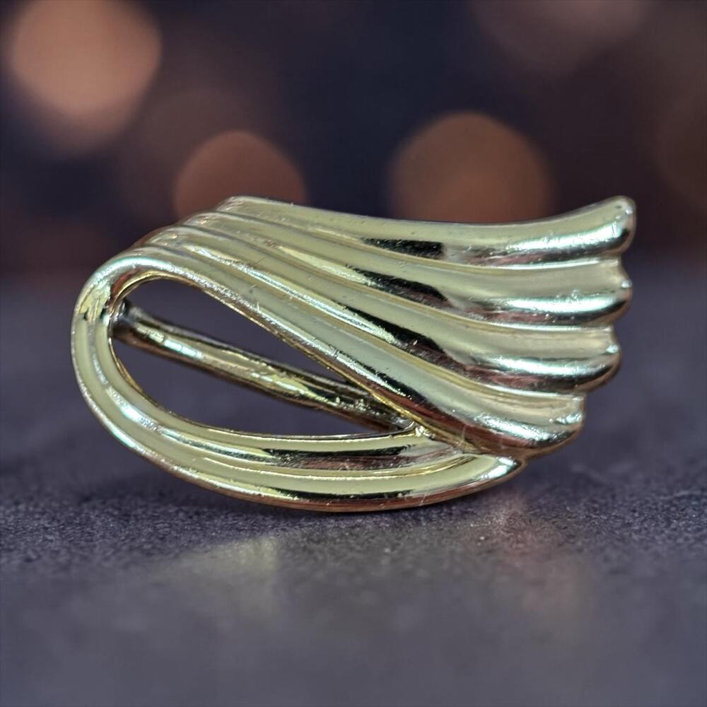 Art Deco Gold Belt Slide Buckle Draped Fan Waterfall Scarf Clip 80s